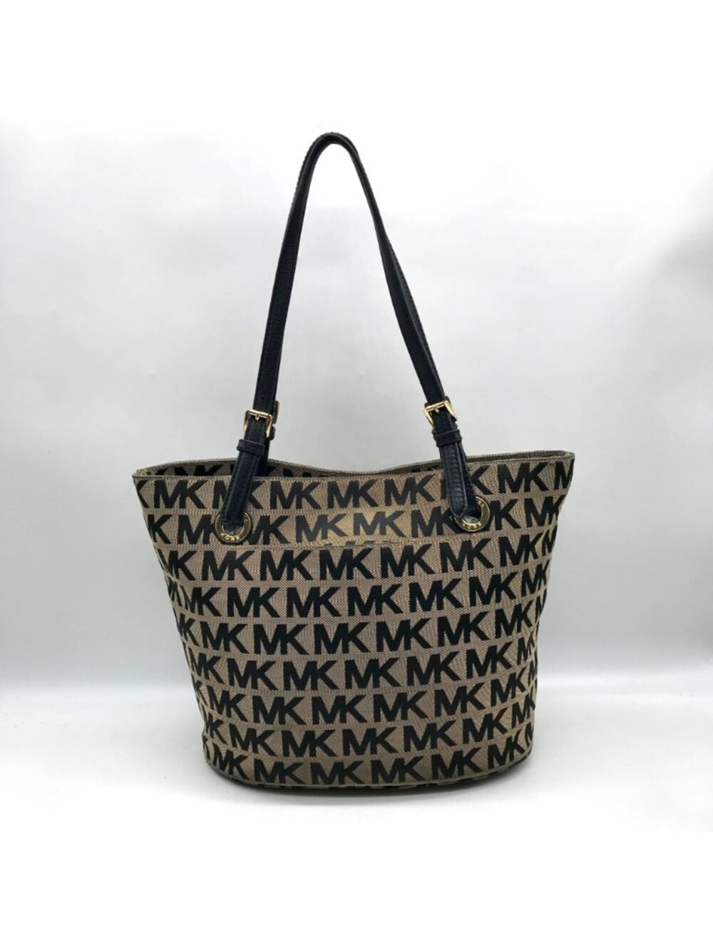 Michael Kors Beige & Black Canvas Jet Set Tote Bag - Picture 2 of 11